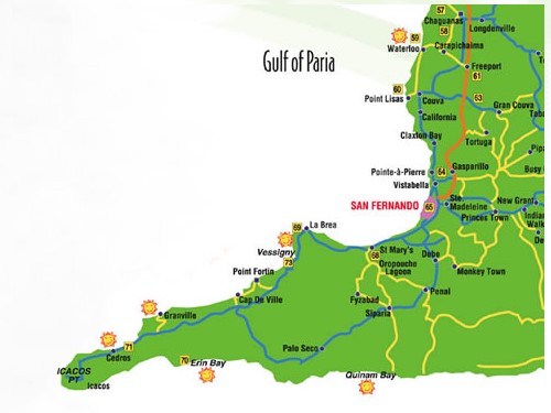 A map of south-west Trinidad